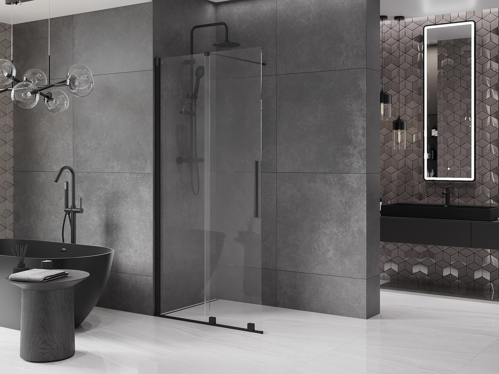 Mexen Velar ścianka prysznicowa rozsuwana Walk-in 120 x 200 cm, transparent 8 mm, czarna - 871-120-000-03-70